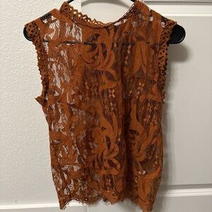 Elegant Lace Sleeveless Blouse - Burnt Orange